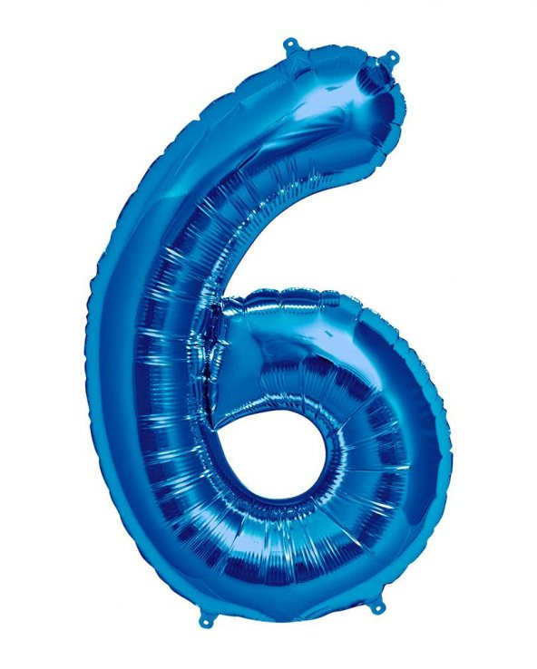100 cm Mavi 6 Rakam Folyo Balonu, Sayı Büyük Boy Helyumla Uçan