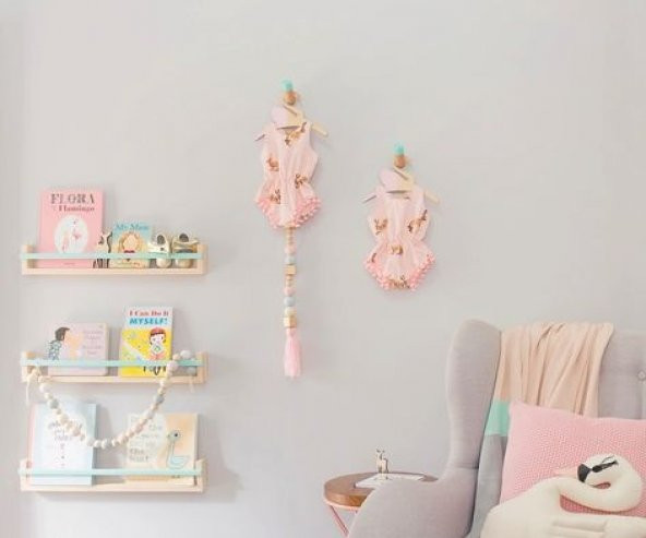 Ceebebek Ahşap Duvar Raf Bebek Çocuk Odası Mavi Çubuklu Montessori Kitaplık 3MCUB40 Ücretsiz Kargo - 2