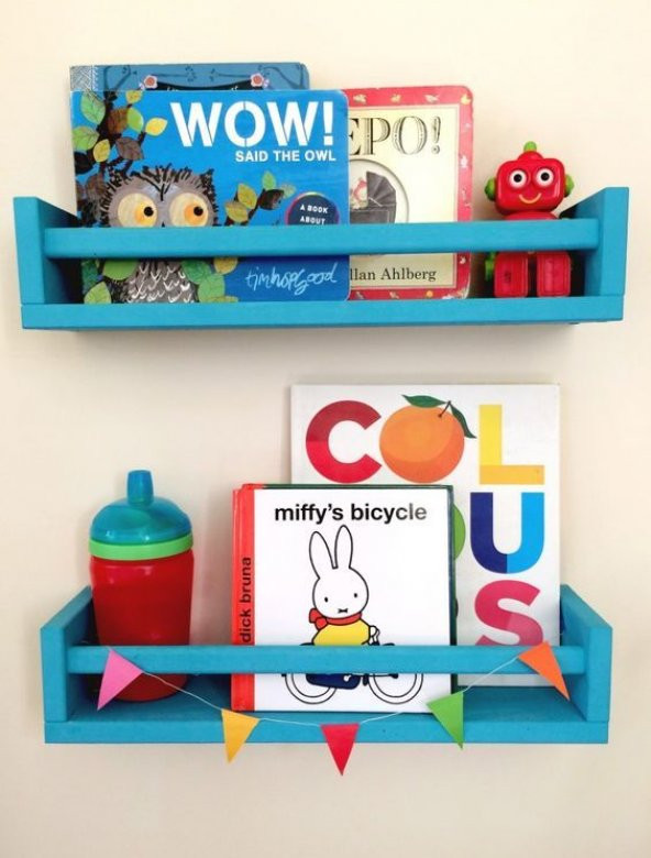 Ceebebek Ahşap Duvar Raf Bebek Çocuk Odası Montessori Mavi Kitaplık 2MAVI40 Ücretsiz Kargo
