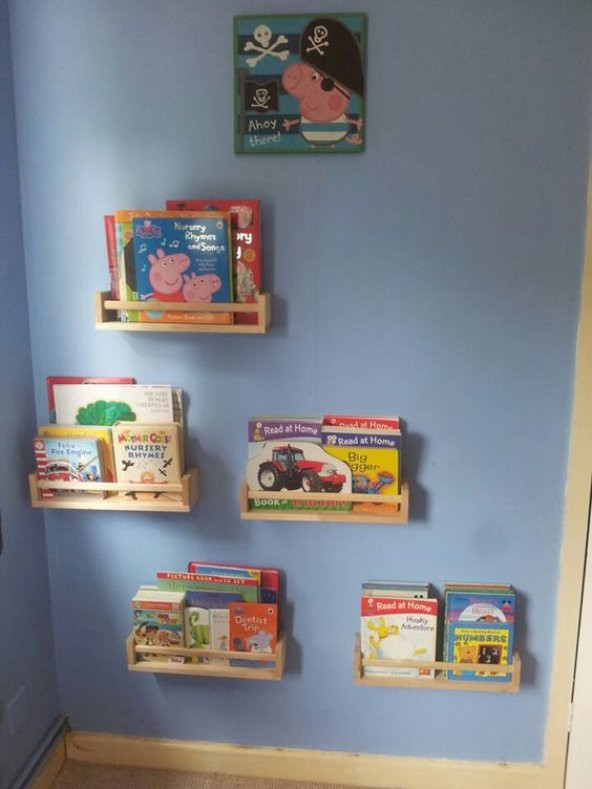Ceebebek Ahşap Duvar Raf Bebek Çocuk Odası Montessori Kitaplık 5NAT40cm Ücretsiz Kargo