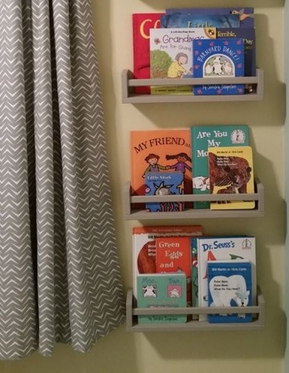 Ceebebek Ahşap Duvar Raf Bebek Çocuk Odası Montessori Gri Kitaplık 3GRI40 Ücretsiz Kargo