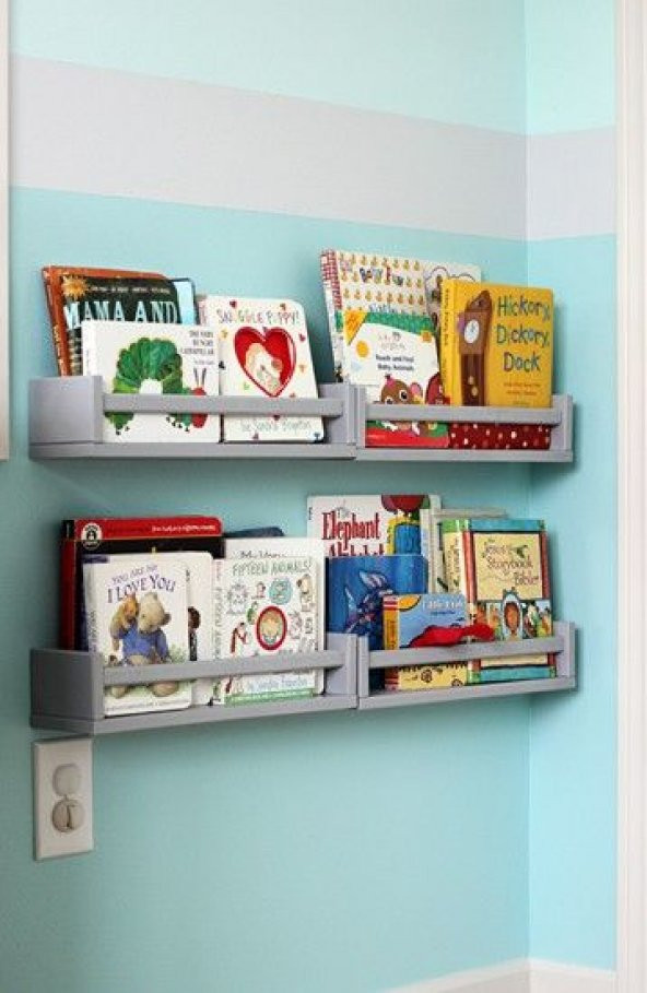 Ceebebek Ahşap Duvar Raf Bebek Çocuk Odası Montessori Gri Kitaplık 4GRI40 Ücretsiz Kargo