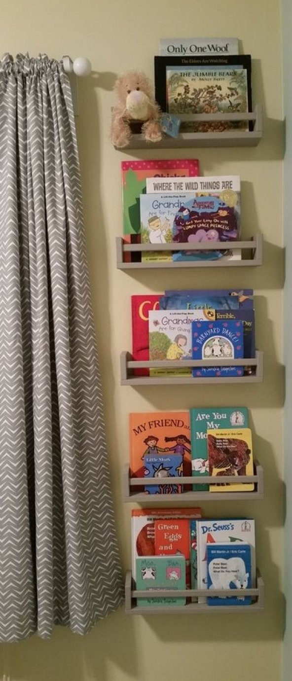 Ceebebek Ahşap Duvar Raf Bebek Çocuk Odası Montessori Gri Kitaplık 5GRI40 Ücretsiz Kargo
