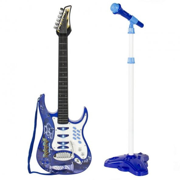Oyuncak Ayaklı Mikrofonlu Eğlendirici Tuşlu Oyuncak Elektro Gitar