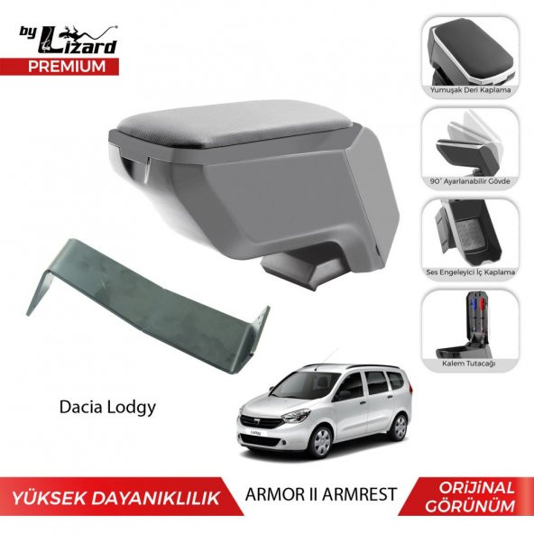 Bylizard Dacia Lodgy Delmesiz Çelik Ayaklı Armor 2  Kolçak Kol Dayama Gri
