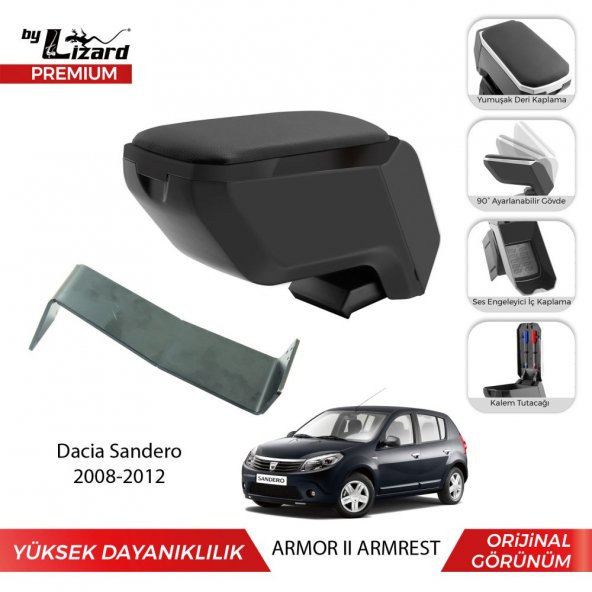 Bylizard Dacia Sandero 2008-2012 Delmesiz Çelik Ayaklı Armor 2  Kolçak Kol Dayama Siyah