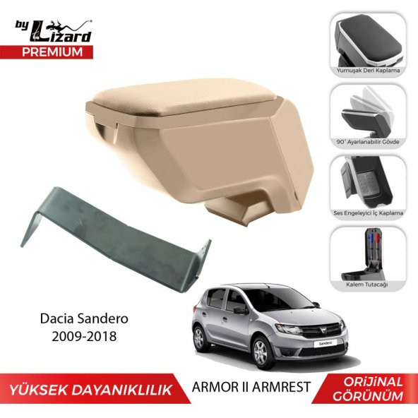 Bylizard Dacia Sandero 2009-2018 Delmesiz Çelik Ayaklı Armor 2  Kolçak Kol Dayama Bej