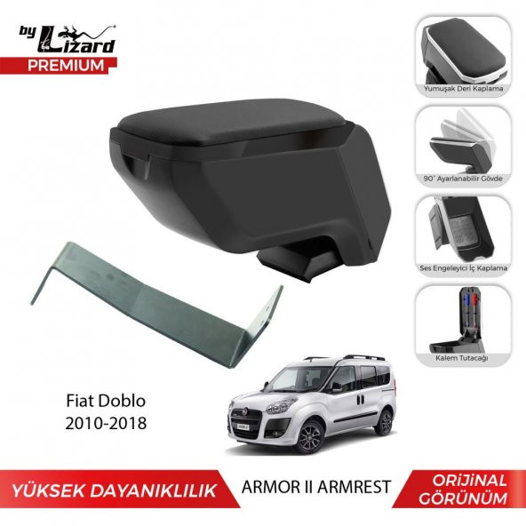 Bylizard Fiat Doblo 2010-2018 Delmesiz Çelik Ayaklı Armor 2  Kolçak Kol Dayama Siyah