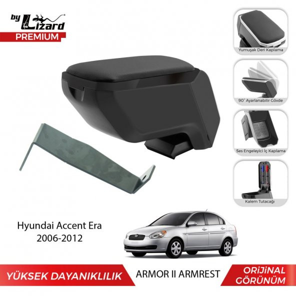 Bylizard Hyundai Accent Era 2006-2012 Delmesiz Çelik Ayaklı Armor 2  Kolçak Kol Dayama Siyah