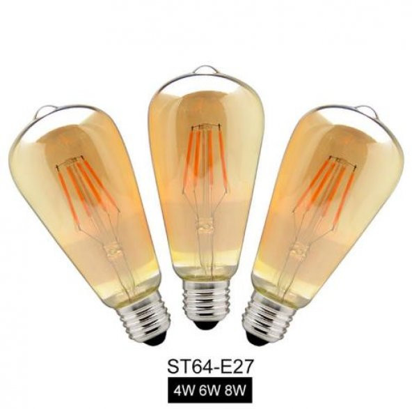 ST64 Edison Flamanlı Rustik Led Ampul 4-6-8 W-Amber Armut Model