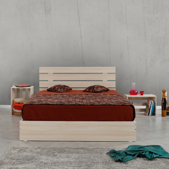 Huga Çift Kişilik 160 X 200 Karyola Komodin Takım, Meşe - 2