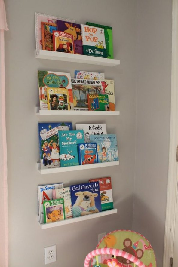Ceebebek Ahşap Duvar Raf Bebek Çocuk Odası Montessori Beyaz Kitaplık 4 adet