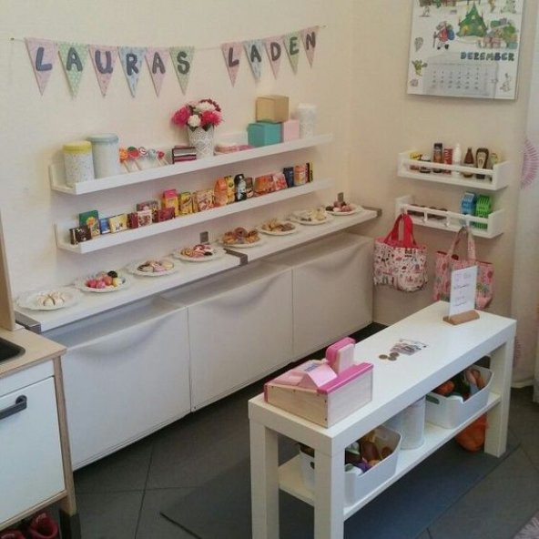 Ceebebek Ahşap Duvar Raf Bebek Çocuk Odası Montessori Beyaz Kitaplık Dörtlü 2L802CBK40