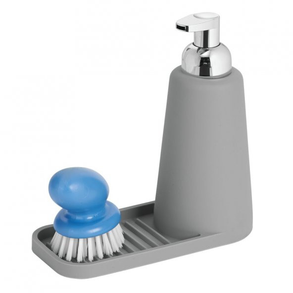 Slikon Kaplamalı Gri Model Sıvı Sabunluk,Sabunluk Ve Fırçalık Kombine Set