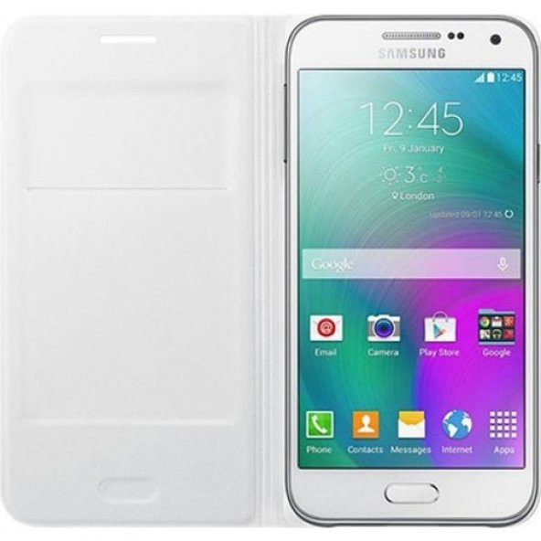 Samsung Galaxy E7 Flip Cüzdanlı Kılıf - Beyaz