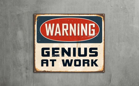 Warning Genius At Work - Tipografi Kanvas Tablo