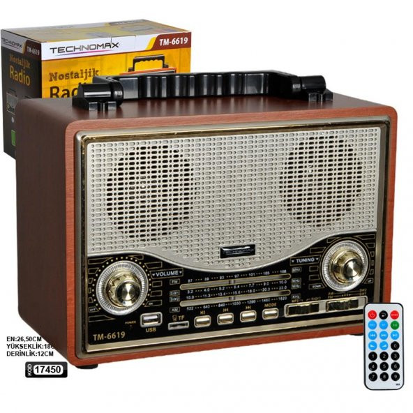 TM 6619 Nostaljik Şarjlı Radyo Bluetooth + USB-SD MP3 Çalar KUMANDALI