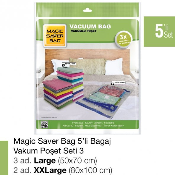 MAGIC SAVER BAG 5´li Bagaj Vakumlu Poşet Seti 3