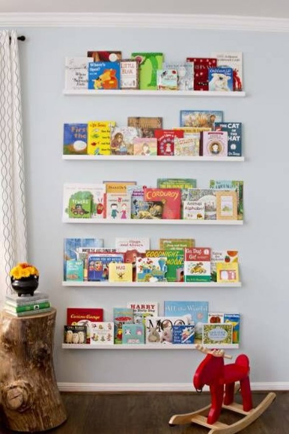 Ceebebek Ahşap Duvar Raf Bebek Çocuk Odası Montessori Beyaz Kitaplık 5BYZL80 Ücretsiz Kargo