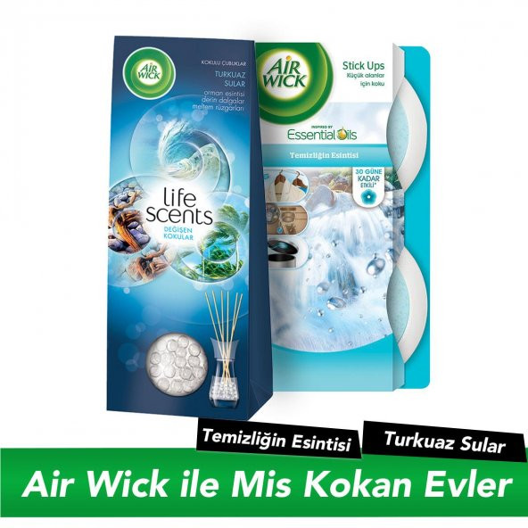 Air Wick Oda Kokusu Kokulu Çubuk Turkuaz Sular + Stick Up Temizlik Esintisi