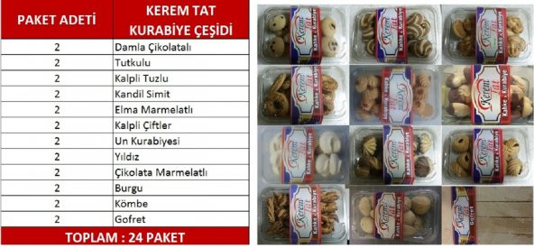 24 Paket Kerem Tat Kurabiye Ürünleri - 1 Koli - 1