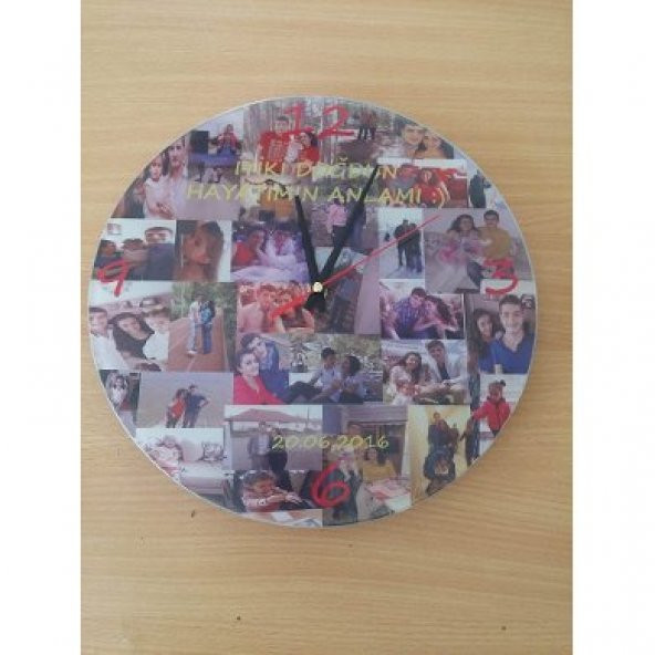 KİŞİYE ÖZEL BASKILI RESİM KOLAJLI DUVAR SAATİ - 2