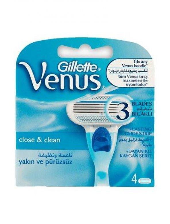 Gillette Venus Close&clean 3 Bıçaklı 4 Adet Yedek Başlık