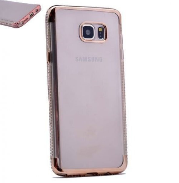 Samsung Galaxy S6 Edge Yanı Taşlı Silikon Kılıf