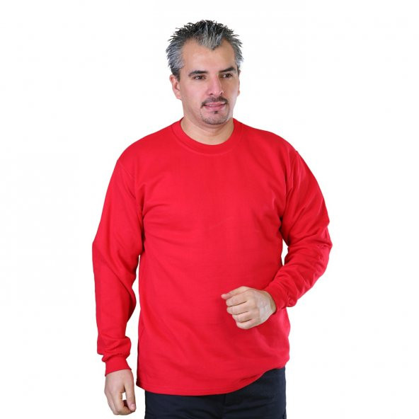 Sweatshirt, Kırmızı, Sıfır Yaka -107E4602- Pamuklu, Kışlık