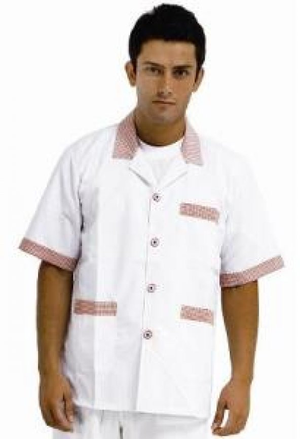 Komi Aşçı Ceketi Garson İş Elbiseleri Beyaz/Kırmızı Garnili