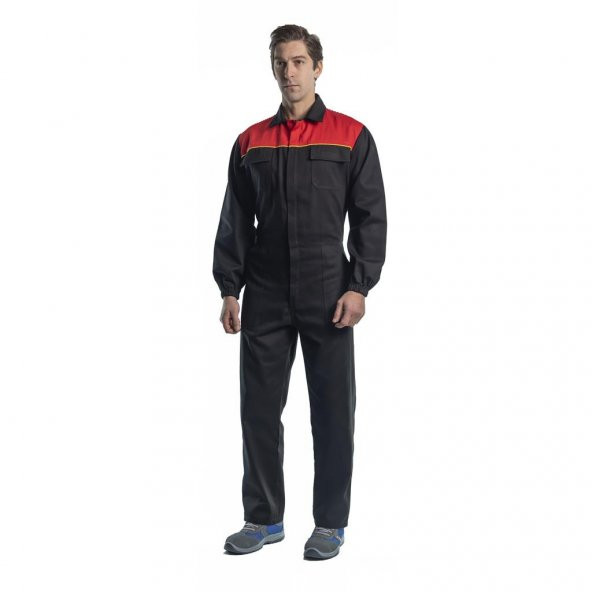 Şensel, İş Tulumu, Siyah-Kırmızı -55E167- İş Kıyafeti-Üniforma