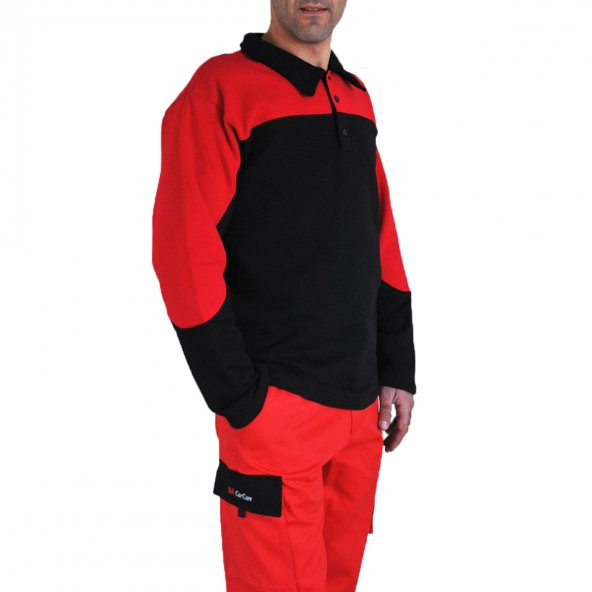 Sweatshirt, Yakalı, Kışlık İş Elbiseleri -Kırmızı/Siyah-