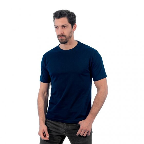 Sıfır Yaka Tişört, Lacivert -112E245- Bisiklet Yaka T-shirt