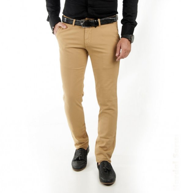 DeepSEA Hardal Sarısı Kendinden Desenli Spor Kesim Slimfit Erkek Keten Pantolon 1702560