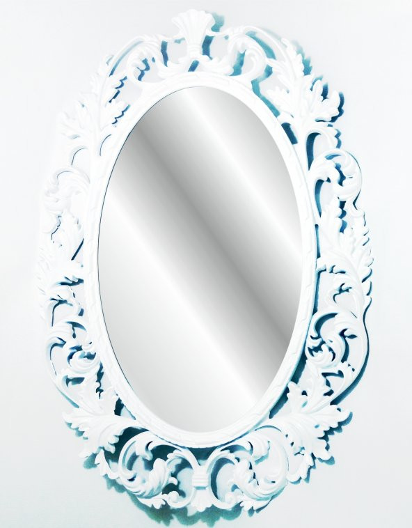 Antik Oymalı Desenli İşlemeli Rustik Beyaz Çerçeveli Boy Aynası
