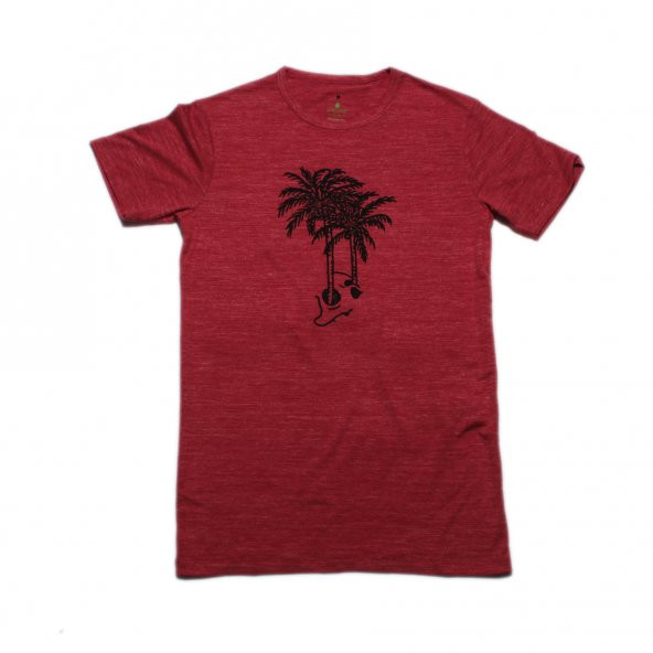 Erkek Palmiye Baskılı Kırmızı Tişört