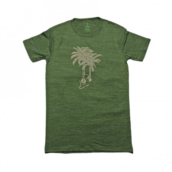 Erkek Palmiye Baskılı Yeşil Tişört