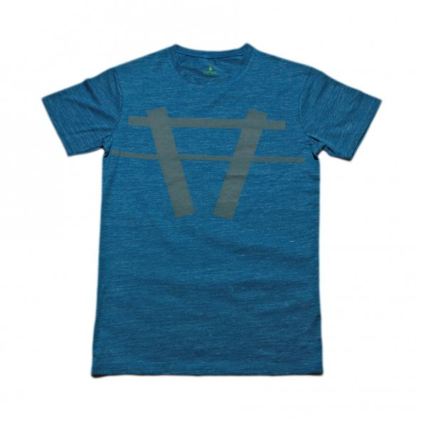 Erkek A Logo Baskılı Mavi Tişört