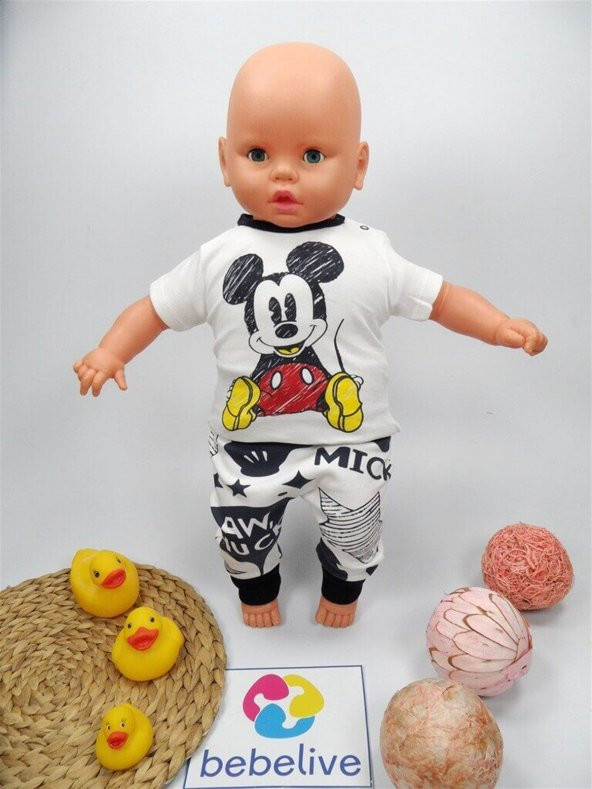 Mickey Mouse Çıtçıtlı Badili Şalvar Altlı Erkek Bebek Takım