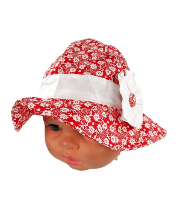 Çiçekli Bebek Şapka Kırmızı