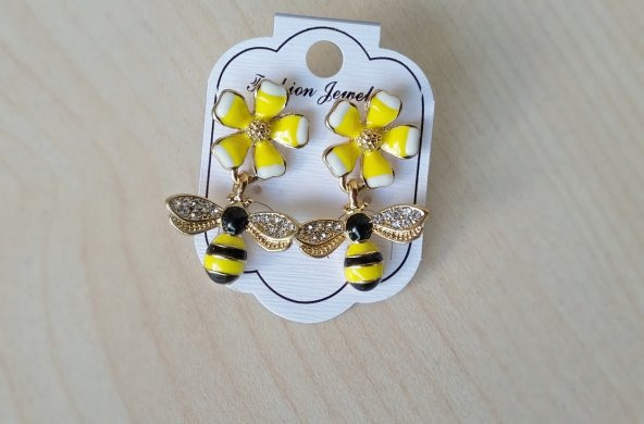 Sarı Taşlı Çiçekli Arı Yeni Moda Bayan Küpe mb62