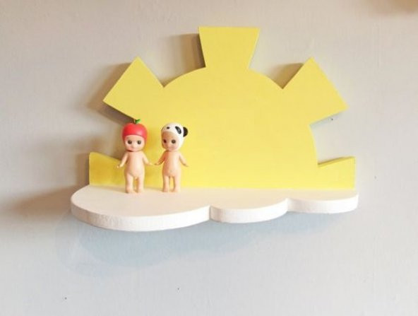 Ceebebek Ahşap Duvar Raf Bebek Çocuk Odası Montessori Bulut Güneş Kitaplık