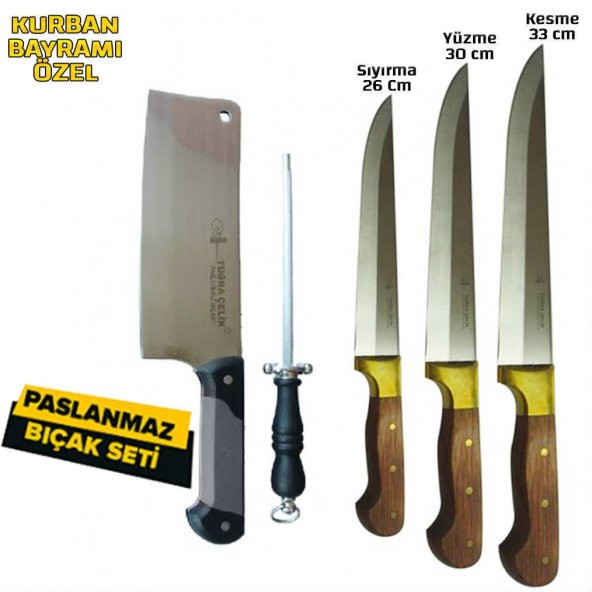 Tuğra Çelik El Yapımı Büyük Boy Set - 5li Kurban Bıçağı Seti - 2