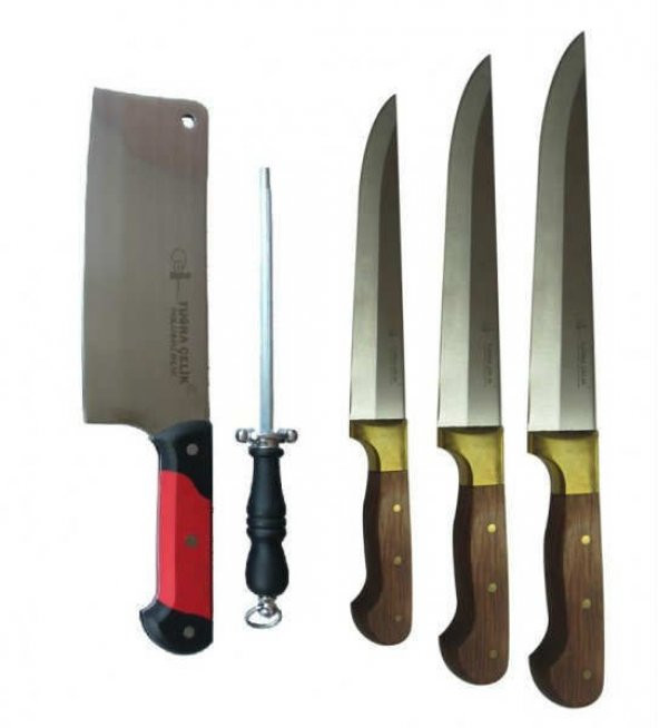 Tuğra Çelik El Yapımı Büyük Boy Set - 5li Kurban Bıçağı Seti - 3