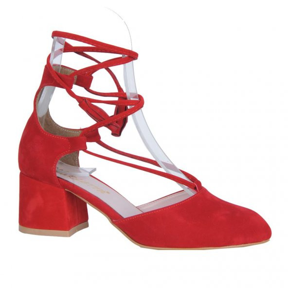 Scarletta 1840 Kırmızı Süet 5Cm Topuklu Bayan Sandalet Ayakkabı