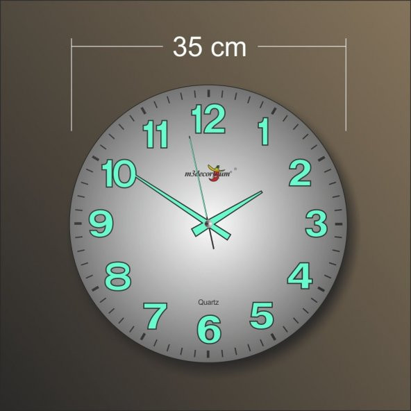 Kalın Rakkam 35 cm Ebat Çapında Bombe Cam Fosforlu Duvar Saati ürün görseli 1