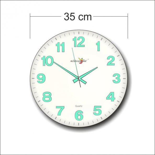 Kalın Rakkam 35 cm Ebat Çapında Bombe Cam Fosforlu Duvar Saati - Resim 2
