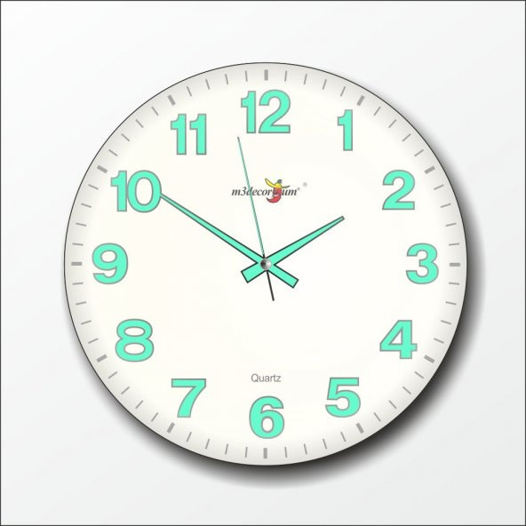 Kalın Rakkam 35 cm Ebat Çapında Bombe Cam Fosforlu Duvar Saati - Resim 3