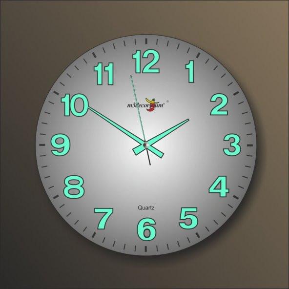 Kalın Rakkam 35 cm Ebat Çapında Bombe Cam Fosforlu Duvar Saati - Resim 4