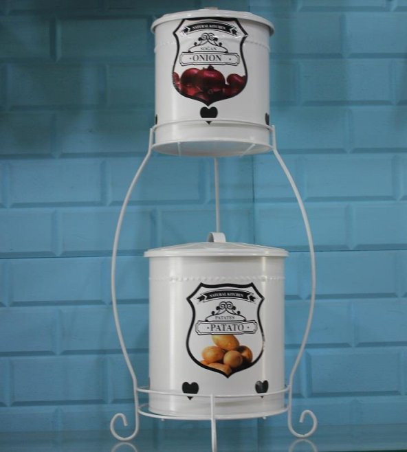 2li Standlı Ferforje Sebze Bakliyat Erzak Saklama Kutusu